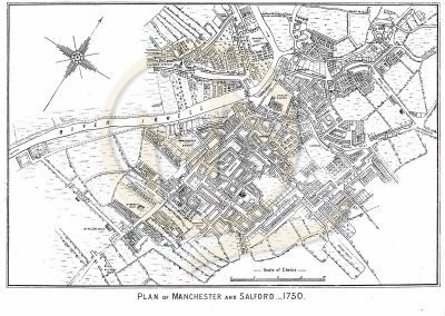 Qualty Maps and More Reproduction Map - Street Plan Example Manchester and Salford 1750