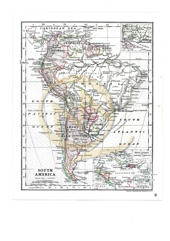SOUTH AMERICA - BACON'S ATLAS CIRCA 1930's